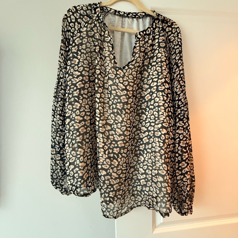 Women's Black and Cream Leopard Print Blouse - Picture 2 of 8